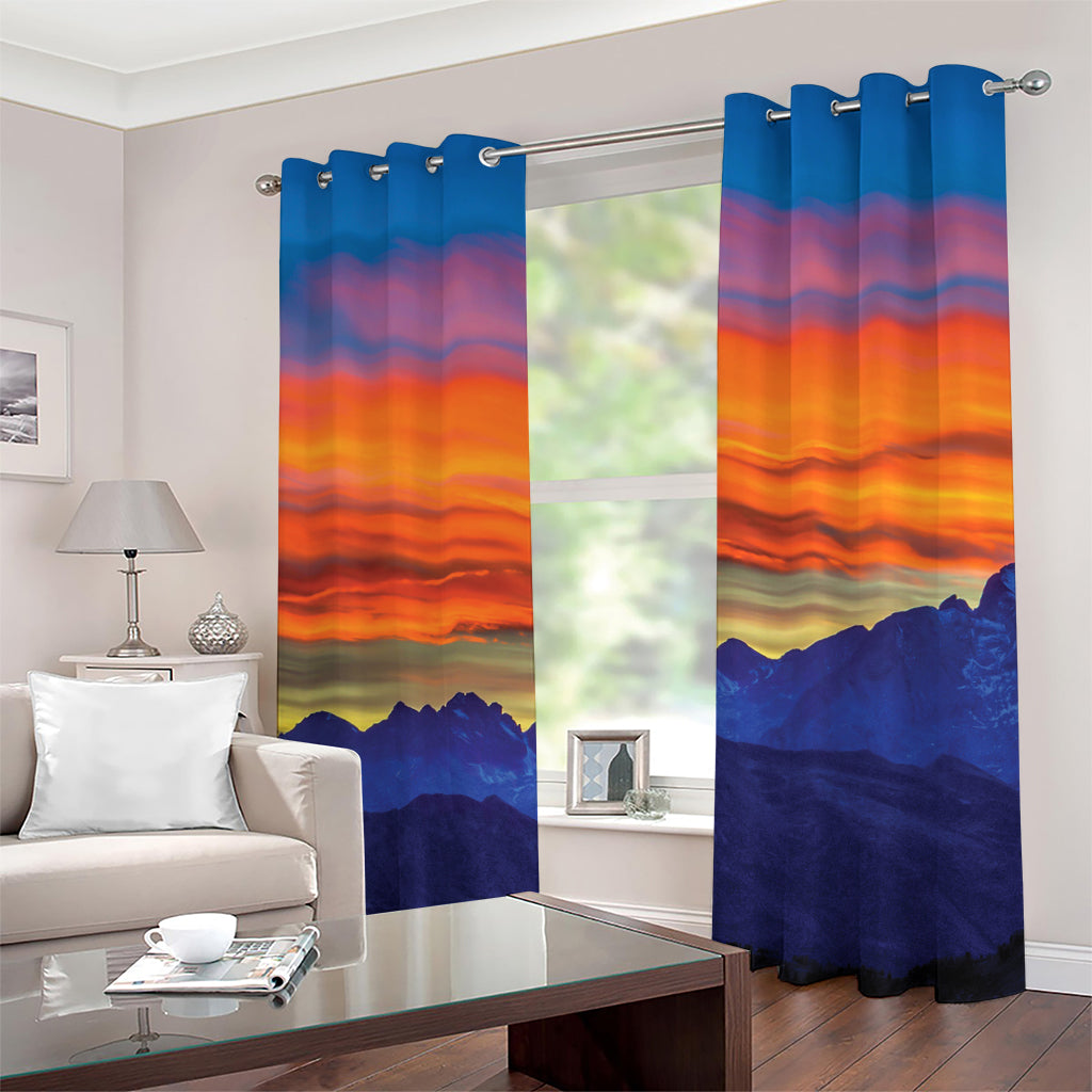 Sunset Mountain Print Grommet Curtains