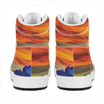 Sunset Mountain Print High Top Leather Sneakers