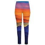 Sunset Mountain Print High-Waisted Pocket Leggings
