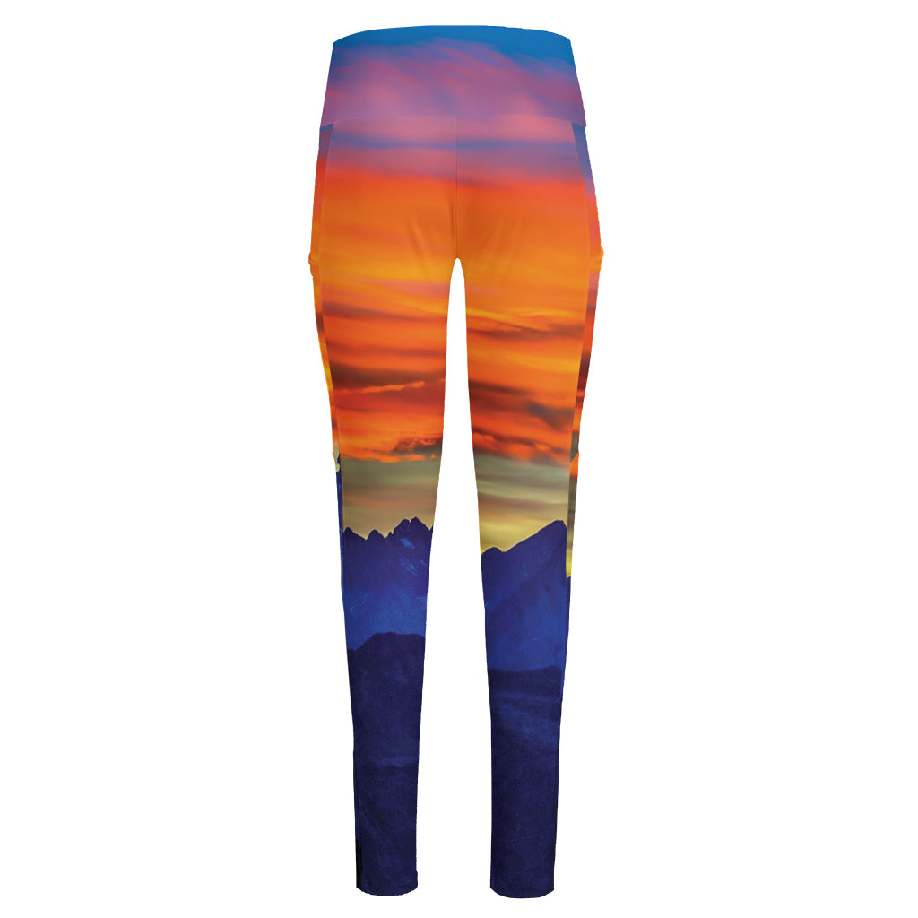 Sunset Mountain Print High-Waisted Pocket Leggings
