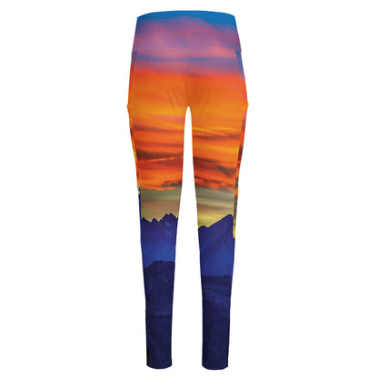 Sunset Mountain Print High-Waisted Pocket Leggings