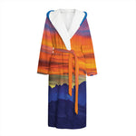 Sunset Mountain Print Hooded Bathrobe