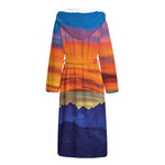 Sunset Mountain Print Hooded Bathrobe