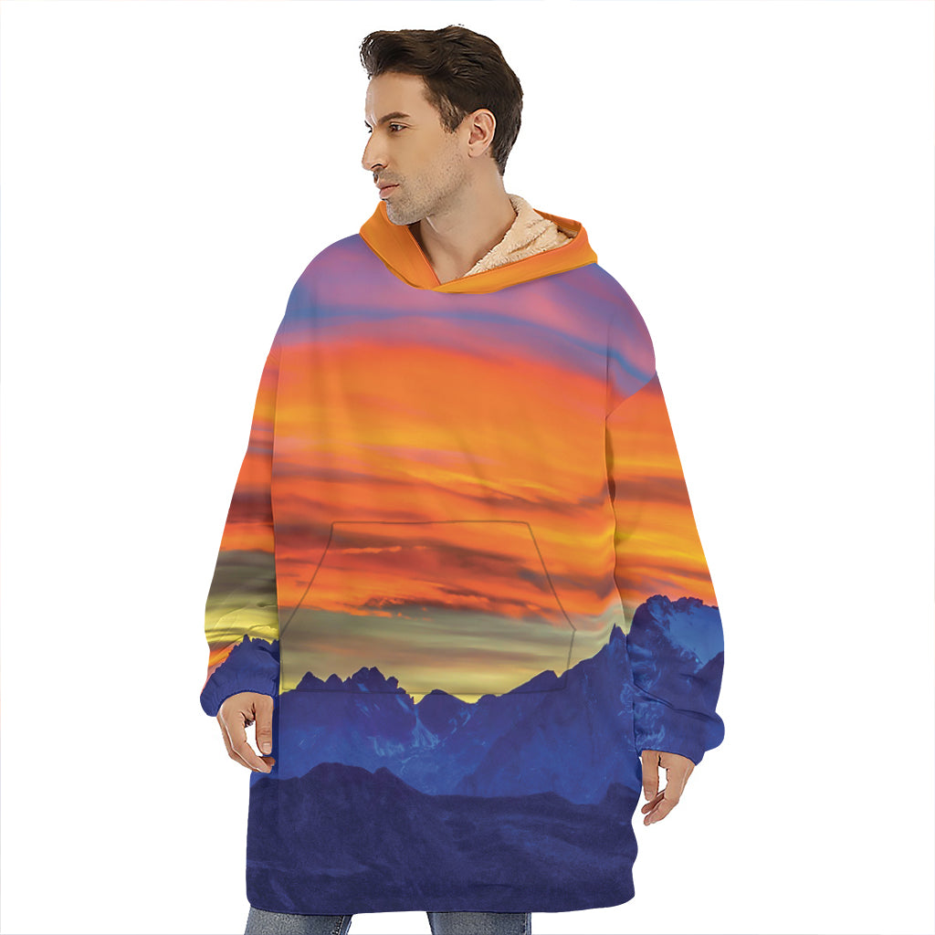 Sunset Mountain Print Hoodie Blanket