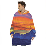 Sunset Mountain Print Hoodie Blanket