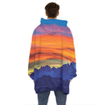 Sunset Mountain Print Hoodie Blanket