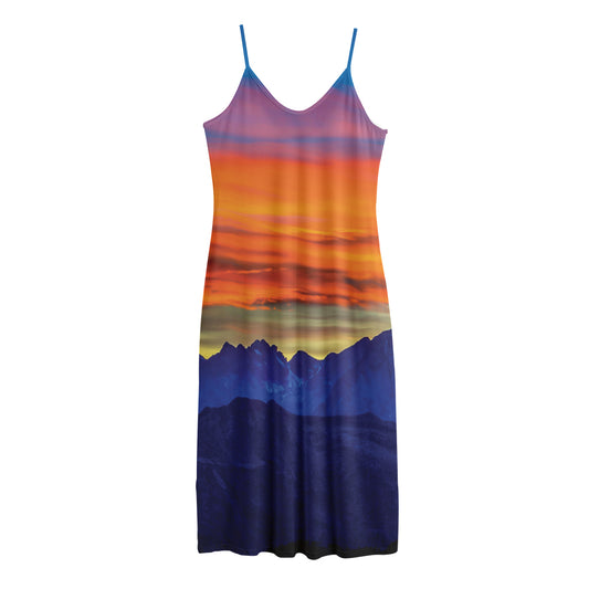 Sunset Mountain Print Jersey Midi Cami Dress
