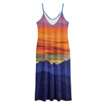Sunset Mountain Print Jersey Midi Cami Dress