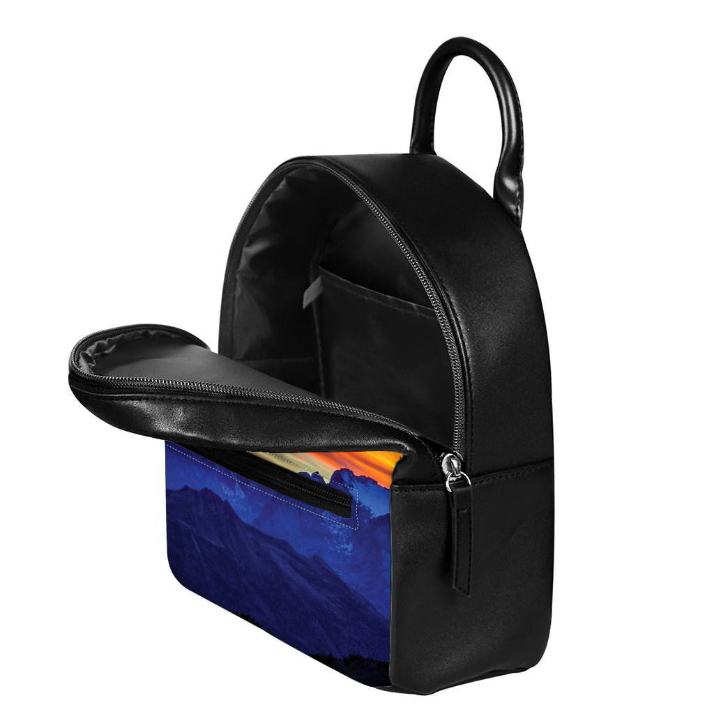 Sunset Mountain Print Leather Backpack