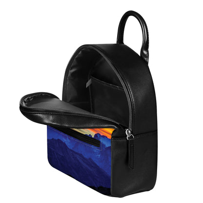 Sunset Mountain Print Leather Backpack