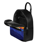 Sunset Mountain Print Leather Backpack