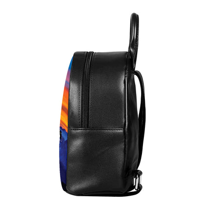 Sunset Mountain Print Leather Backpack
