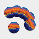 Sunset Mountain Print Leather Coaster Set