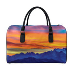 Sunset Mountain Print Leather Duffle Bag