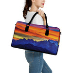 Sunset Mountain Print Leather Duffle Bag