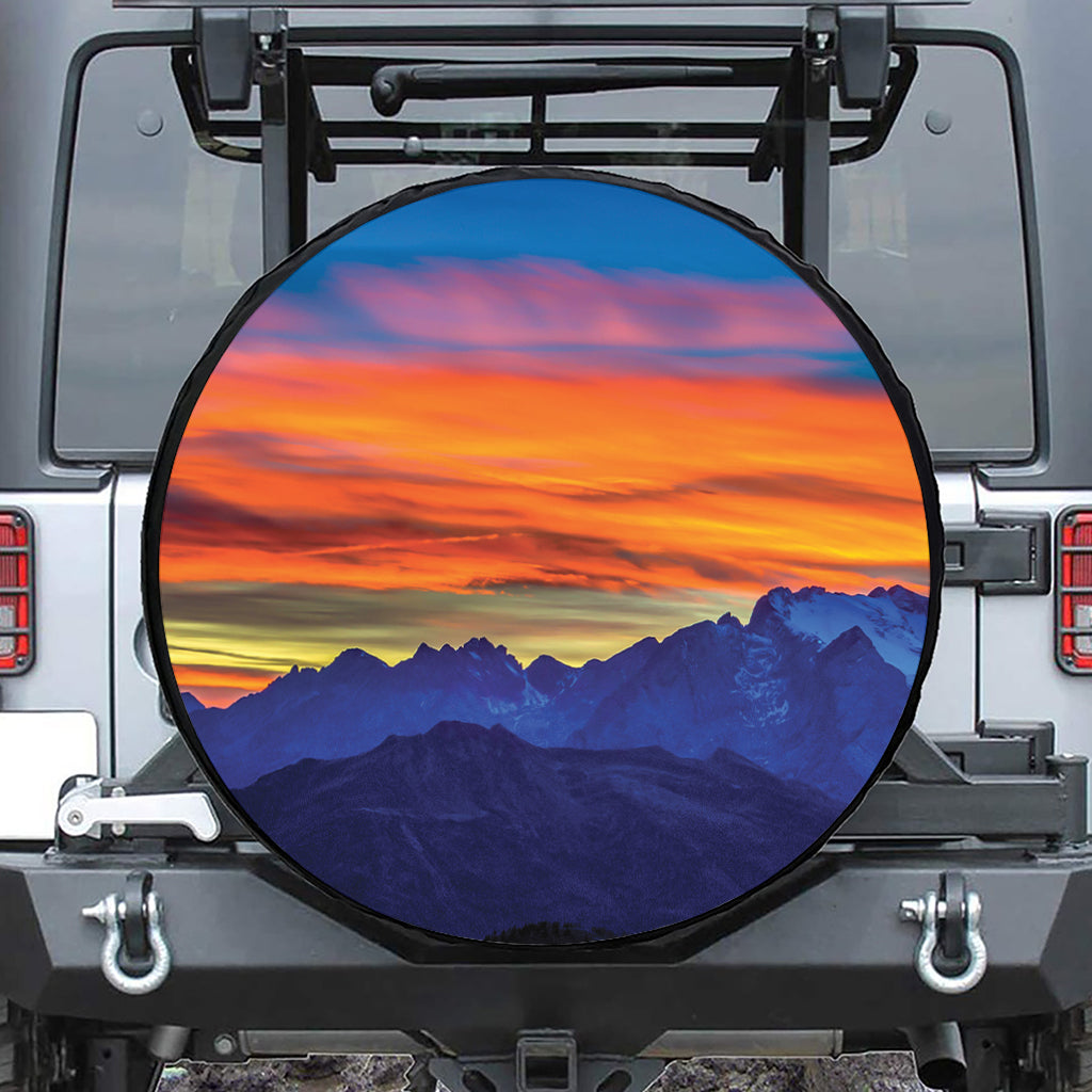 Sunset Mountain Print Leather Spare Tire Cover