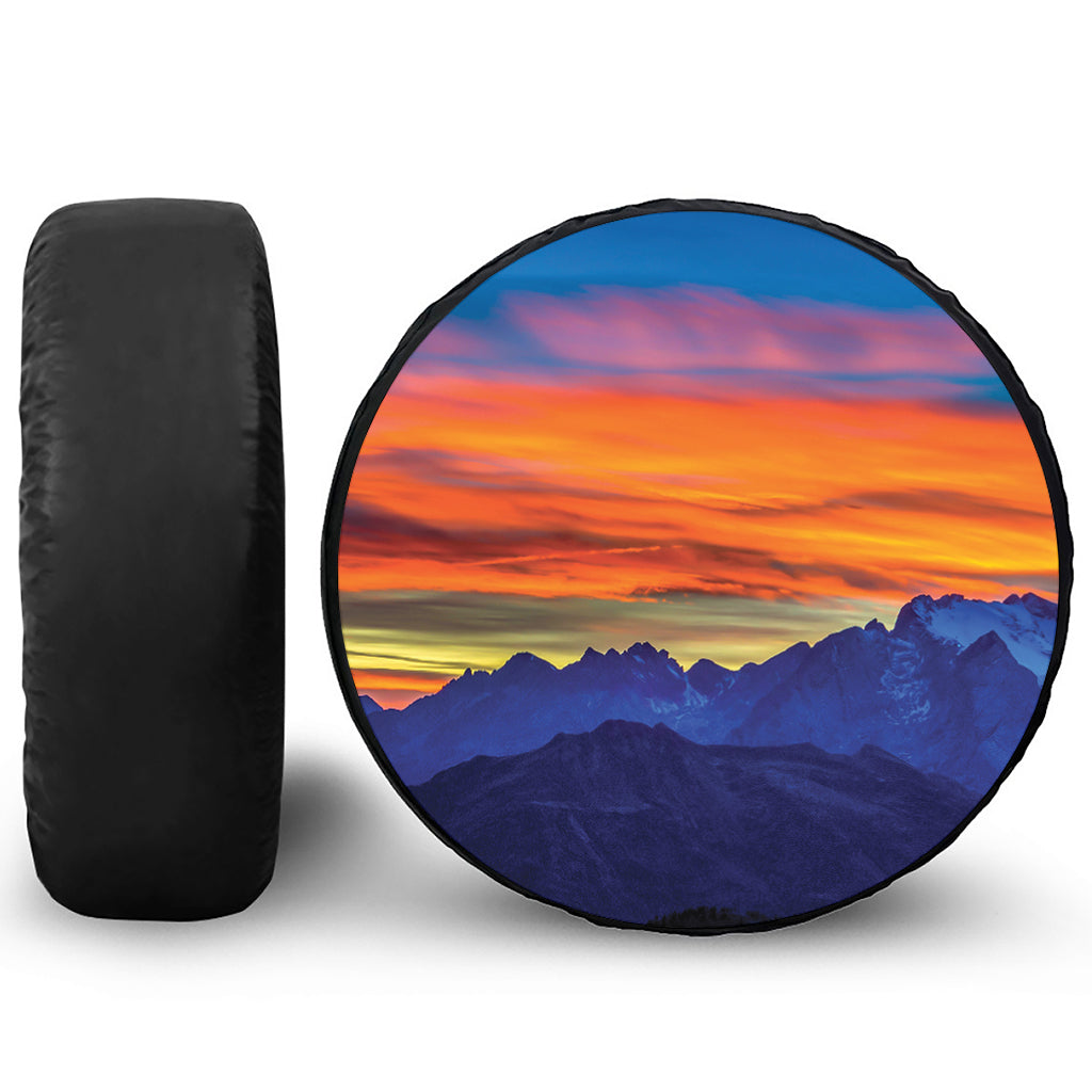 Sunset Mountain Print Leather Spare Tire Cover