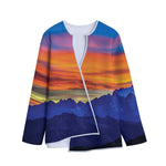 Sunset Mountain Print Long Sleeve Short Coat