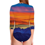 Sunset Mountain Print Long Sleeve Swimsuit