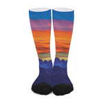 Sunset Mountain Print Long Socks