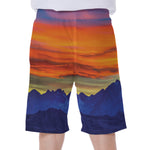 Sunset Mountain Print Men's Beach Shorts