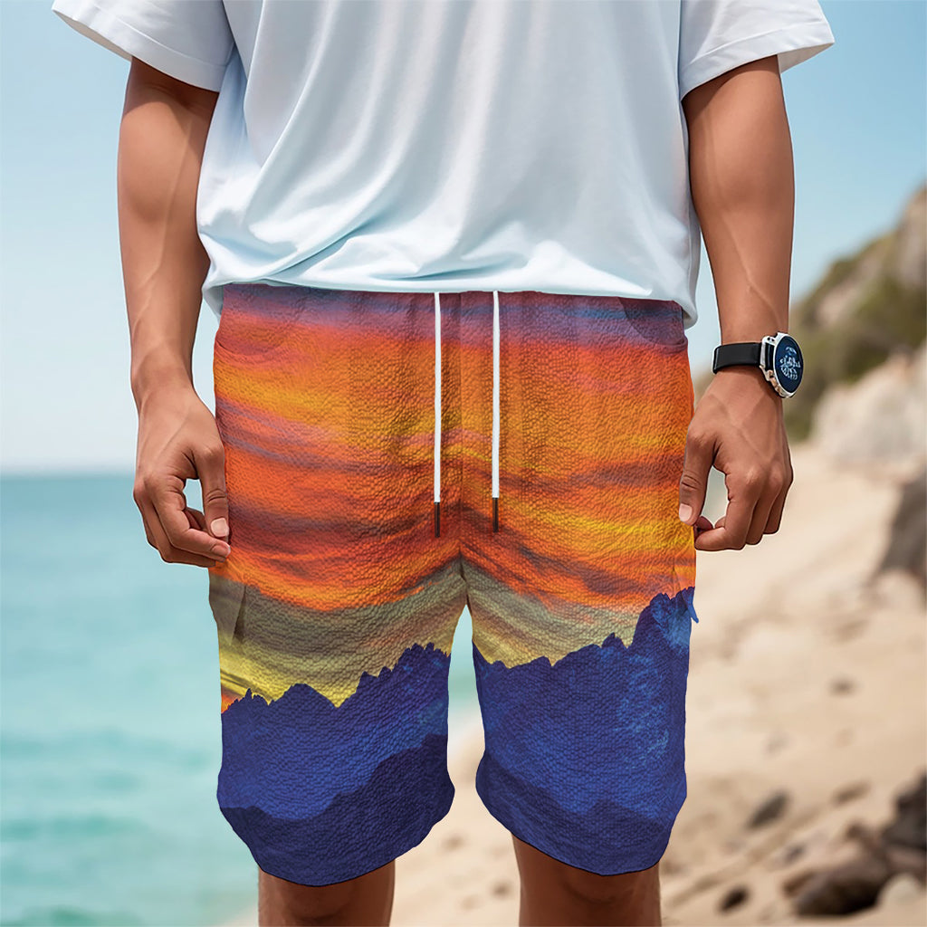 Sunset Mountain Print Men's Cargo Shorts
