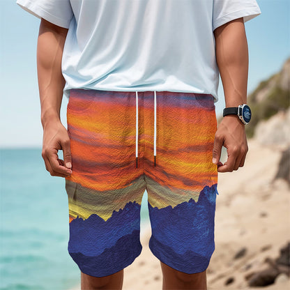 Sunset Mountain Print Men's Cargo Shorts