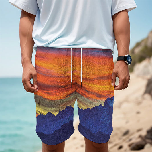 Sunset Mountain Print Men's Cargo Shorts