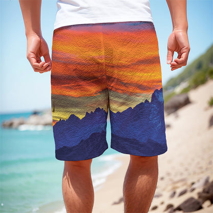Sunset Mountain Print Men's Cargo Shorts