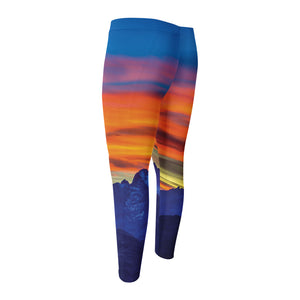 Sunset Mountain Print Men's Compression Pants