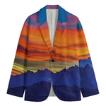Sunset Mountain Print Men's Cotton Blazer