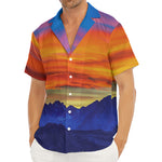 Sunset Mountain Print Men's Deep V-Neck Shirt