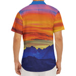 Sunset Mountain Print Men's Deep V-Neck Shirt