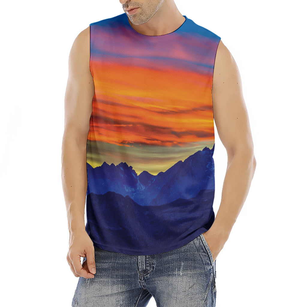 Sunset Mountain Print Men's Fitness Tank Top