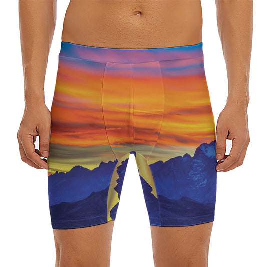 Sunset Mountain Print Men's Long Boxer Briefs