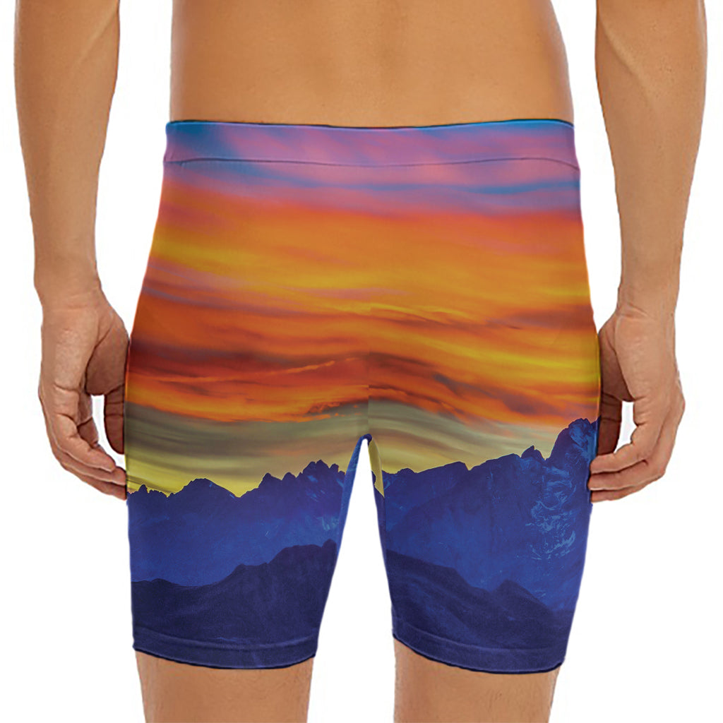 Sunset Mountain Print Men's Long Boxer Briefs