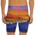 Sunset Mountain Print Men's Long Boxer Briefs