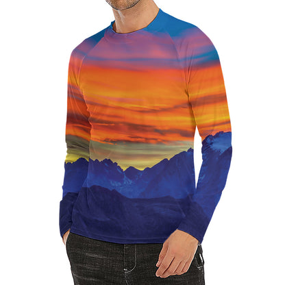 Sunset Mountain Print Men's Long Sleeve Rash Guard