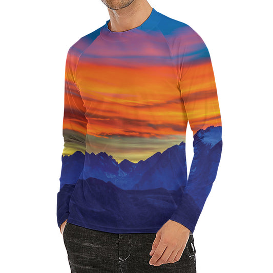 Sunset Mountain Print Men's Long Sleeve Rash Guard