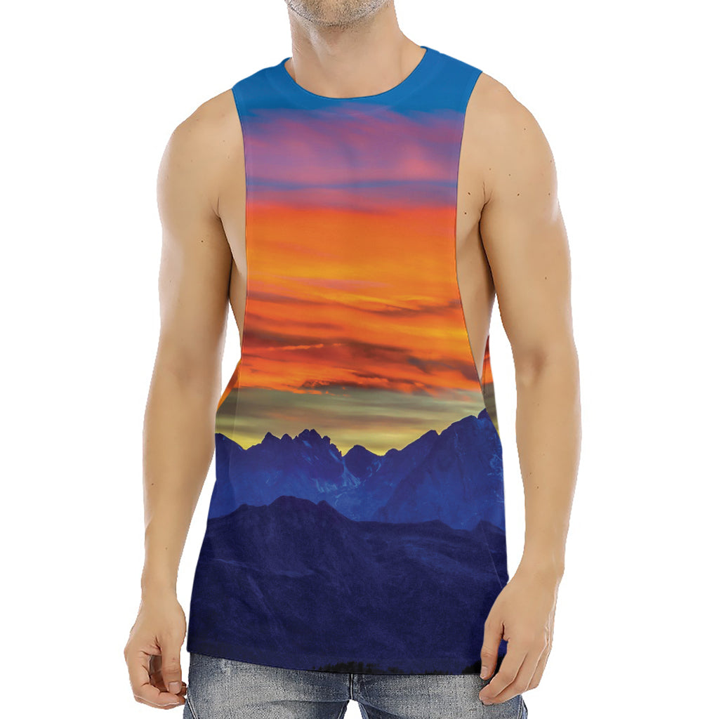 Sunset Mountain Print Men's Muscle Tank Top