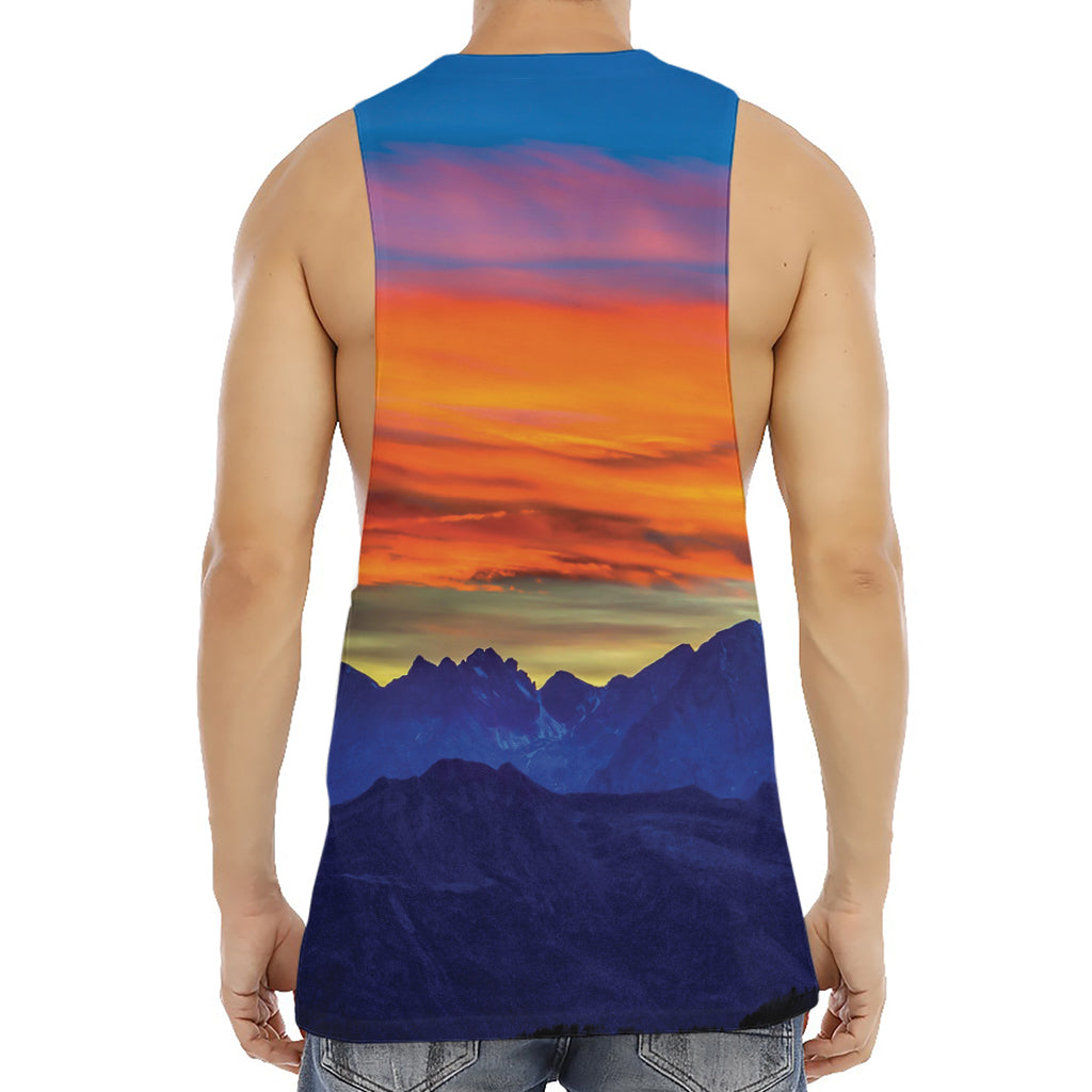 Sunset Mountain Print Men's Muscle Tank Top