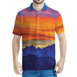 Sunset Mountain Print Men's Polo Shirt