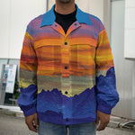 Sunset Mountain Print Men's Shirt Jacket