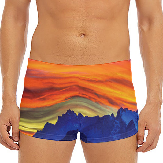 Sunset Mountain Print Men's Short Boxer Briefs