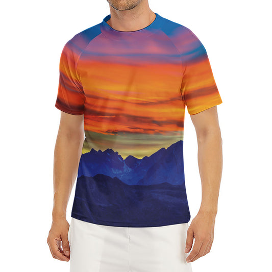 Sunset Mountain Print Men's Short Sleeve Rash Guard