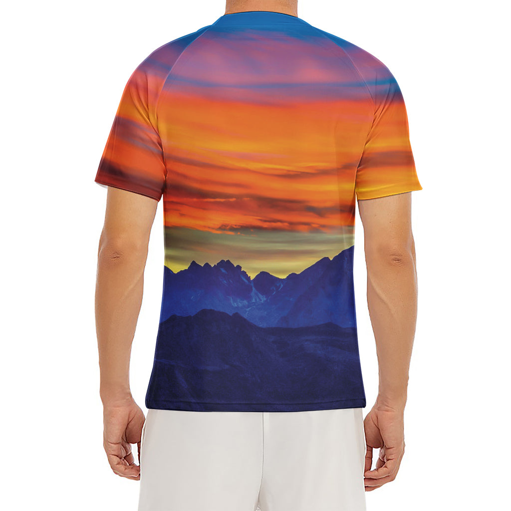 Sunset Mountain Print Men's Short Sleeve Rash Guard