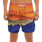 Sunset Mountain Print Men's Split Running Shorts
