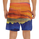 Sunset Mountain Print Men's Split Running Shorts