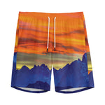 Sunset Mountain Print Men's Sports Shorts