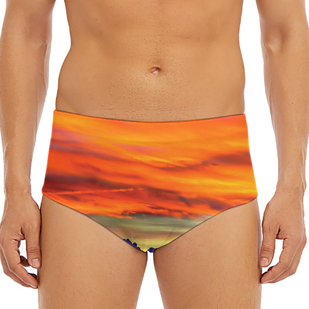 Sunset Mountain Print Men's Triangle Swim Briefs